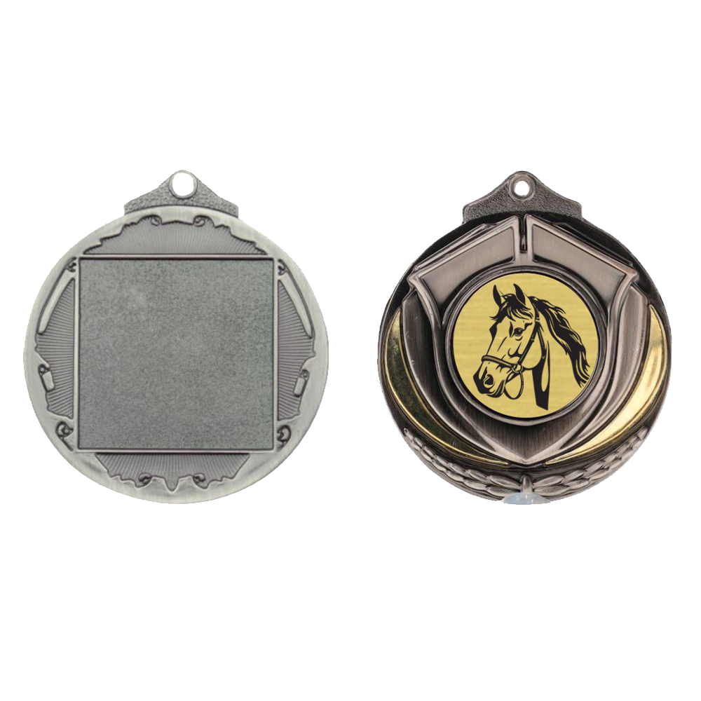 Two Tone Equestrian Medal 50mm Silver