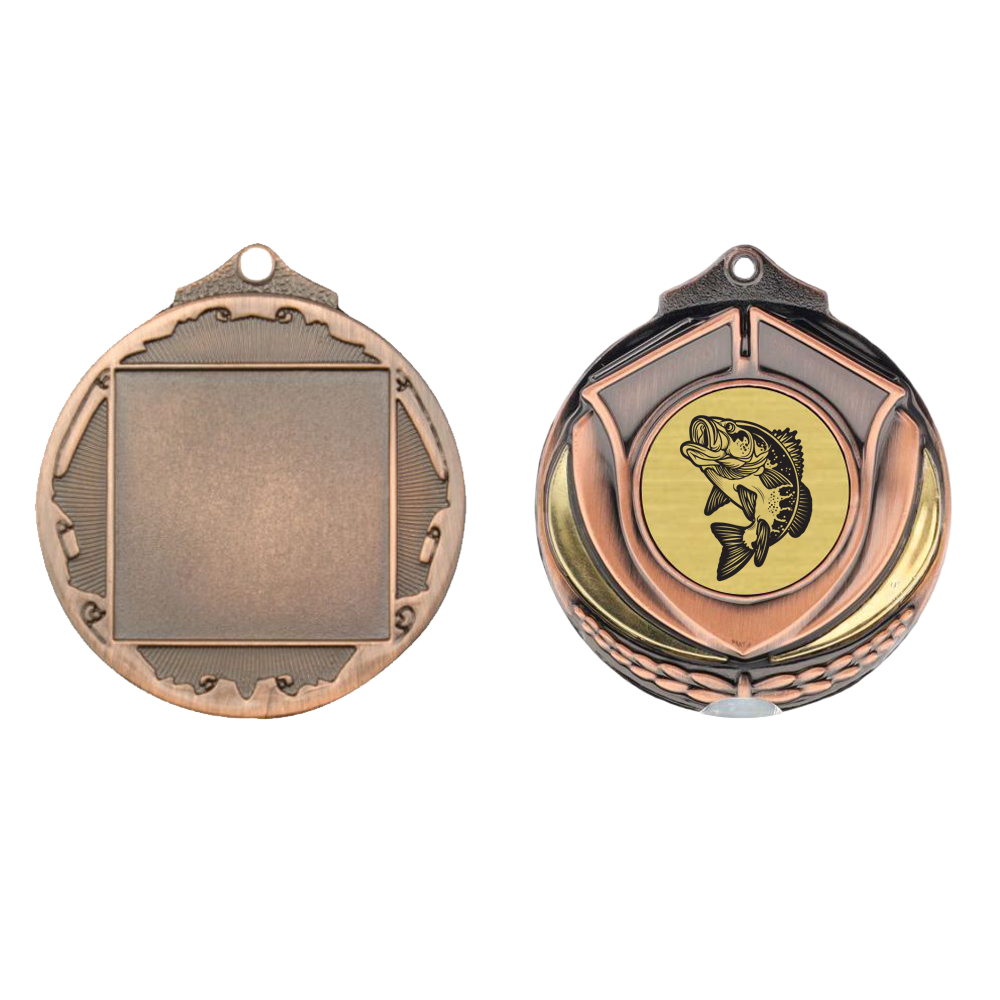 Two Tone Fishing Medal 50mm Bronze