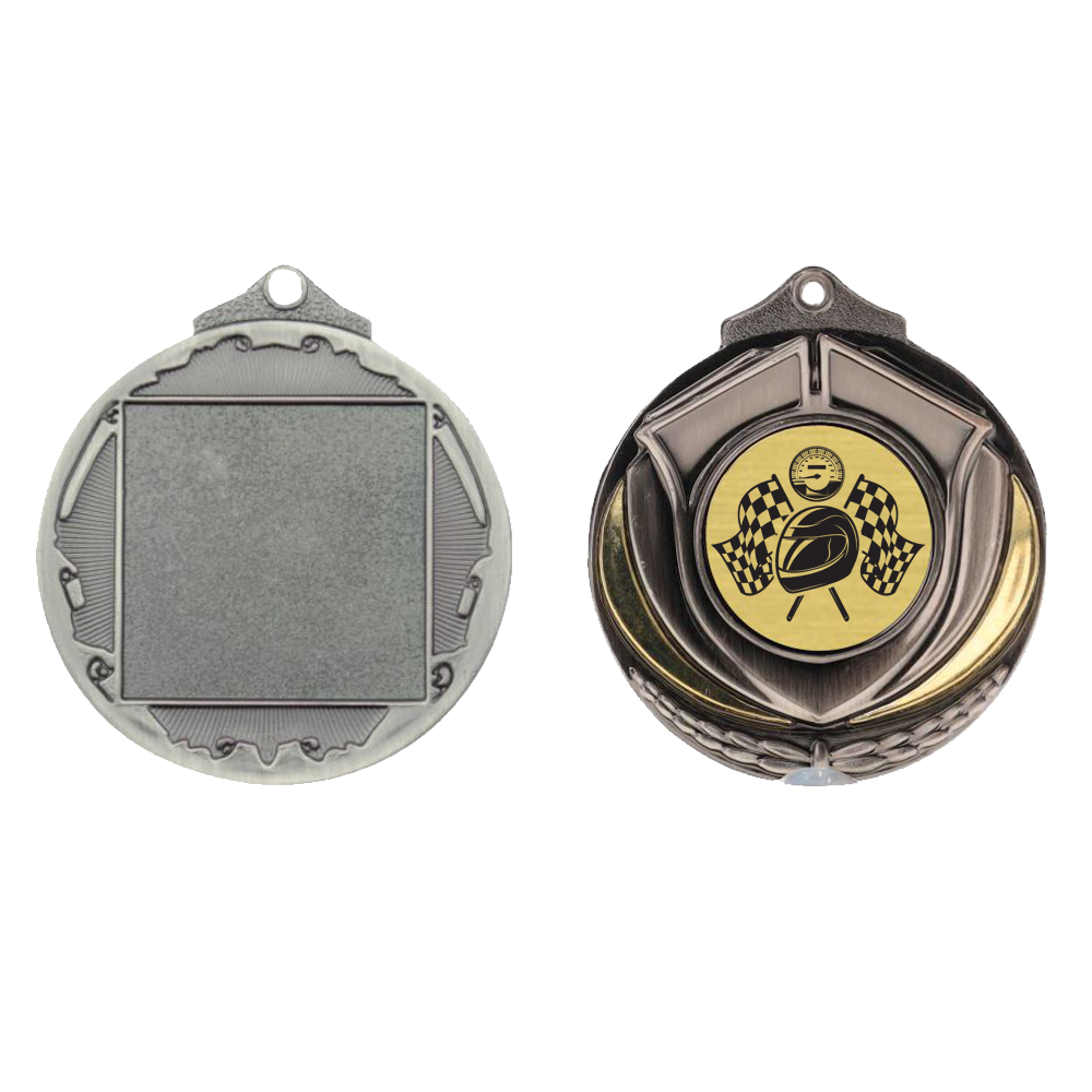 Two Tone Motorsport Medal 50mm Silver