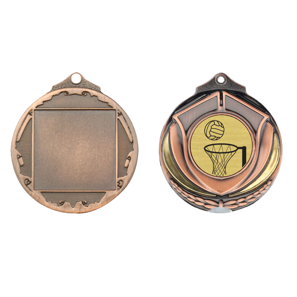 Two Tone Netball Medal 50mm Bronze