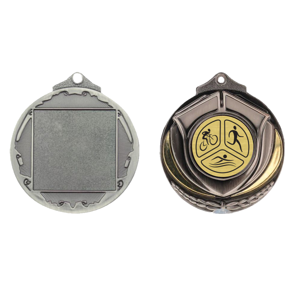 Two Tone Triathlon Medal 50mm Silver