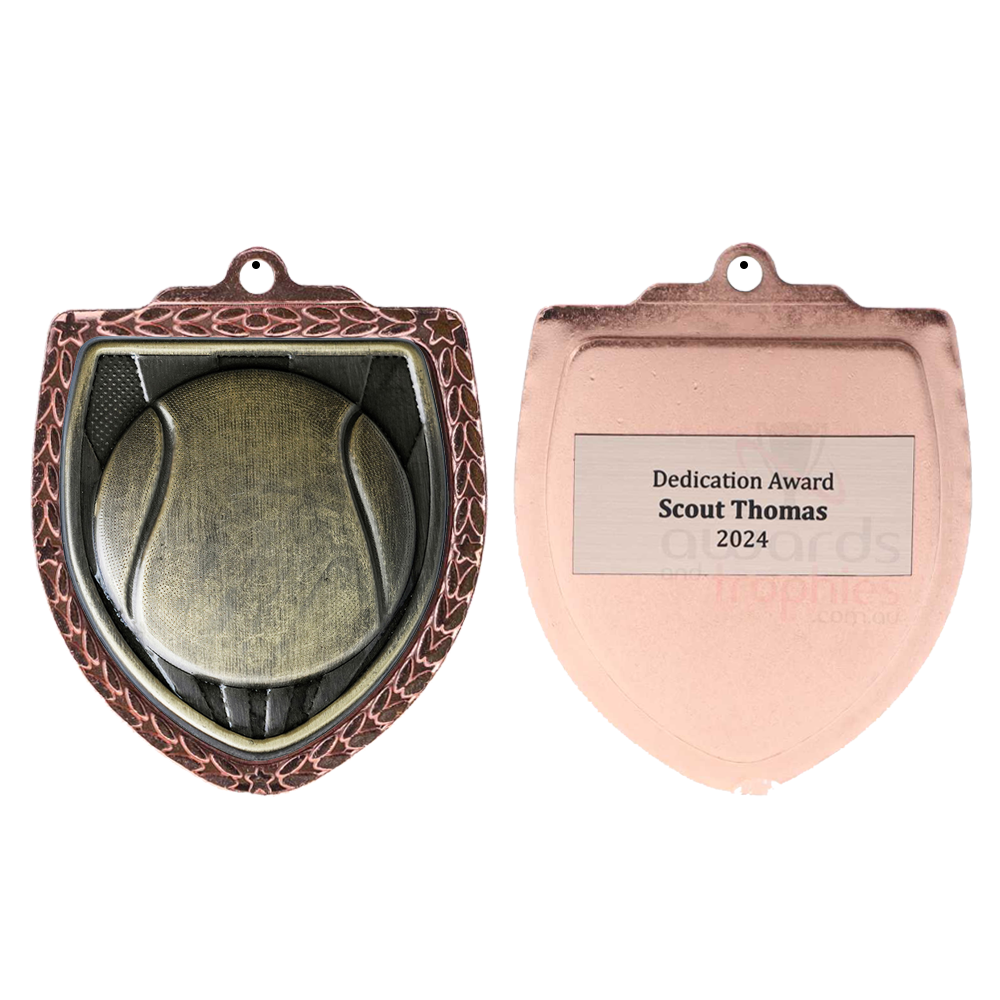 Tennis Ball Shield Medal 80mm - Bronze