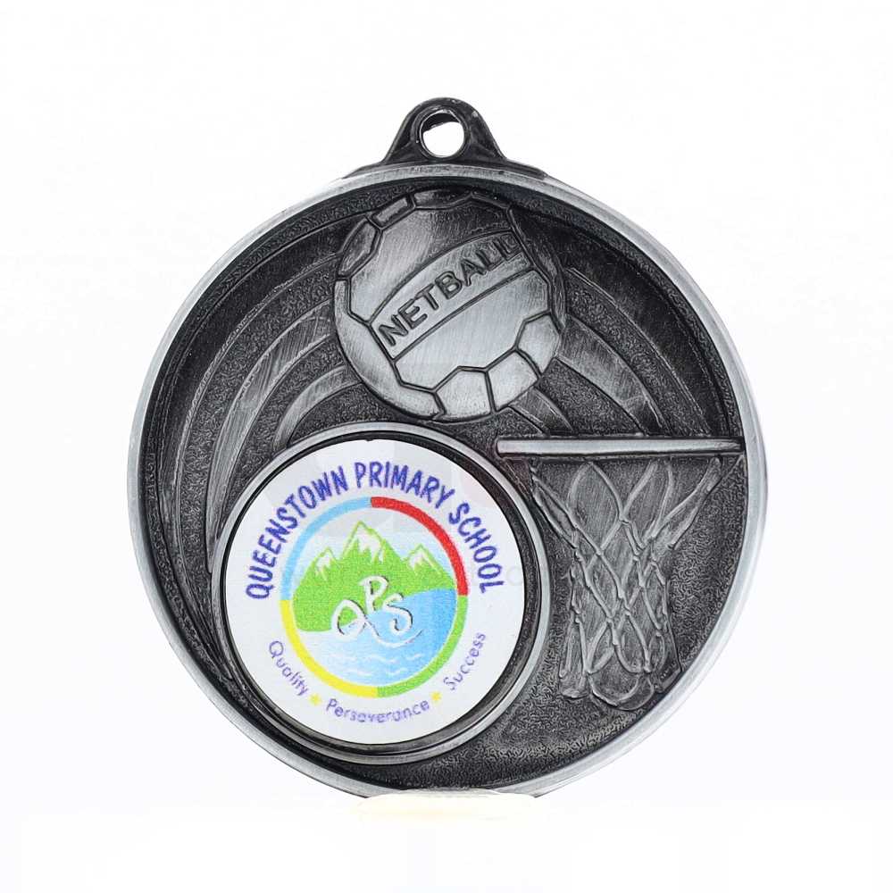 Swish Personalised Netball Medal 52mm Silver