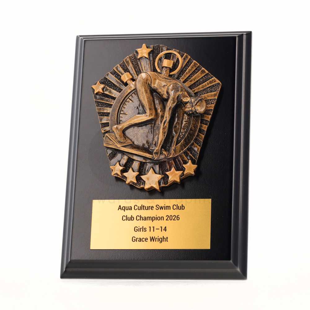 Cosmos Female Swimmer Black Plaque 150mm